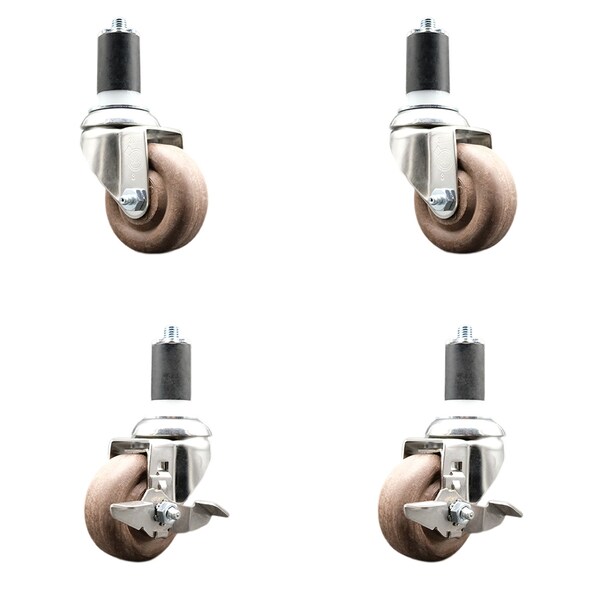 Service Caster 3 Inch 316SS High Temp Glass Filled Nylon 1-1/2 Inch Stem Caster Brake SCC, 2PK SCC-SS316EX20S314-GFNSHT-2-TLB-2-112 - main